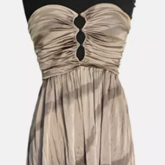 INDAH Silk Tan Brown Maxi Dress Strapless Tie Dye Size XS $180 - Picture 2 of 9
